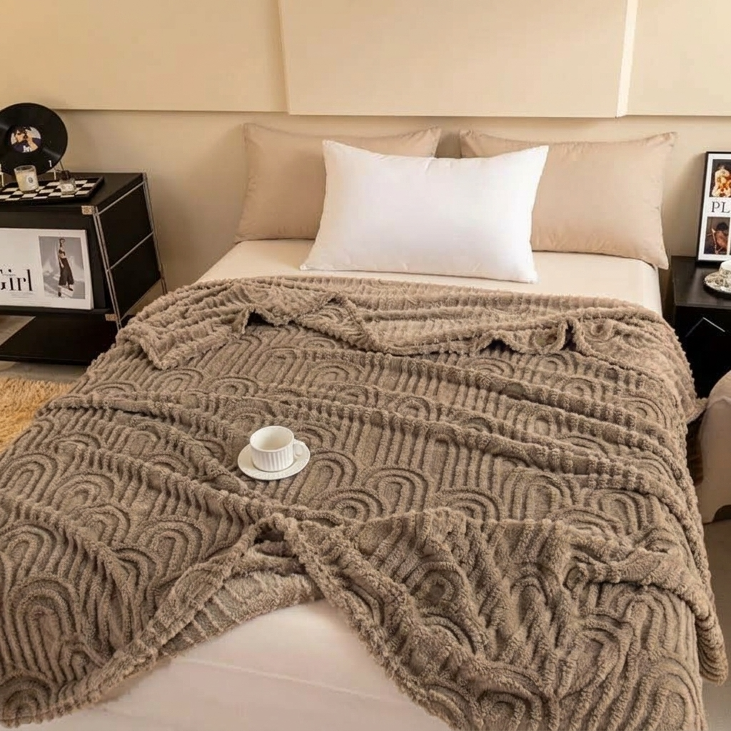 Brown Soft Raised Jacquard Fleece Throw